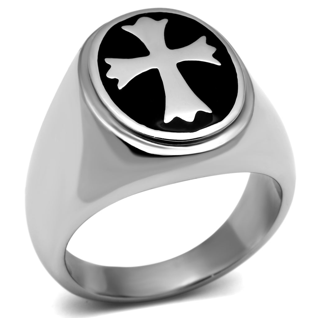 TK714 - Stainless Steel Ring High polished (no plating) Men Epoxy Jet