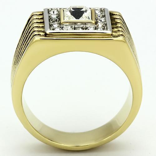 TK750 - Stainless Steel Ring Two-Tone IP Gold (Ion Plating) Men Top Grade Crystal Clear