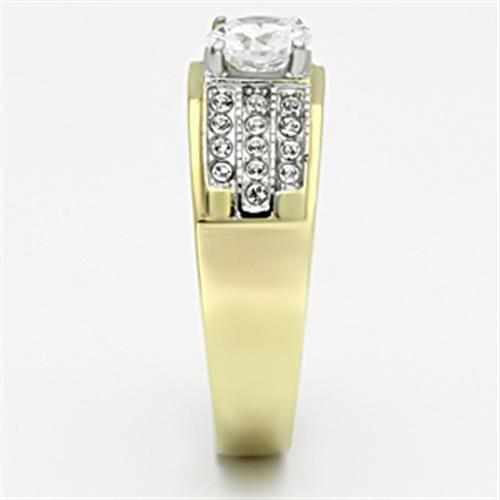 TK759 - Stainless Steel Ring Two-Tone IP Gold (Ion Plating) Men AAA Grade CZ Clear