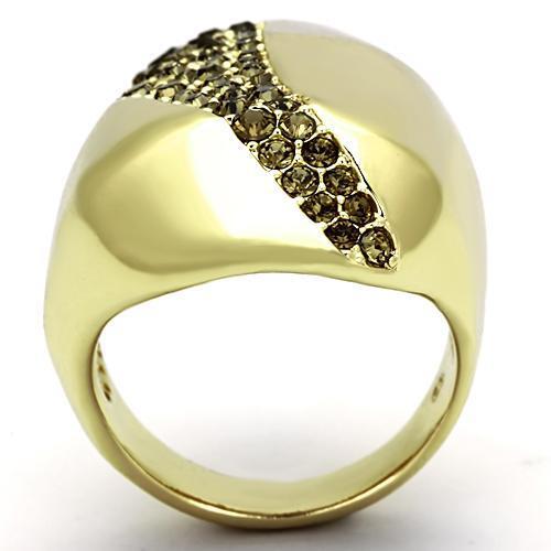 TK854 - Stainless Steel Ring IP Gold(Ion Plating) Women Top Grade Crystal Smoked Quartz