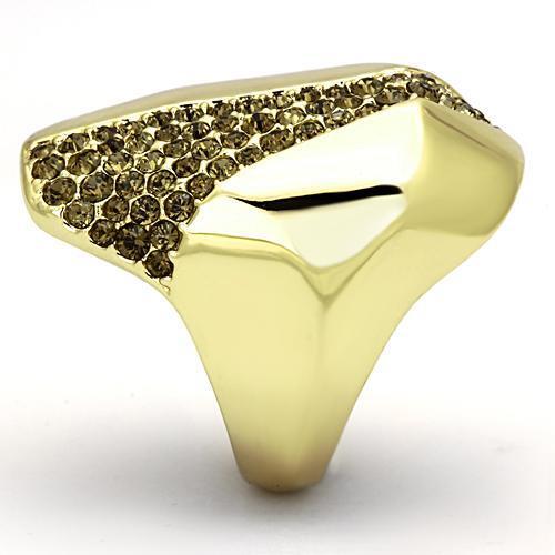 TK854 - Stainless Steel Ring IP Gold(Ion Plating) Women Top Grade Crystal Smoked Quartz