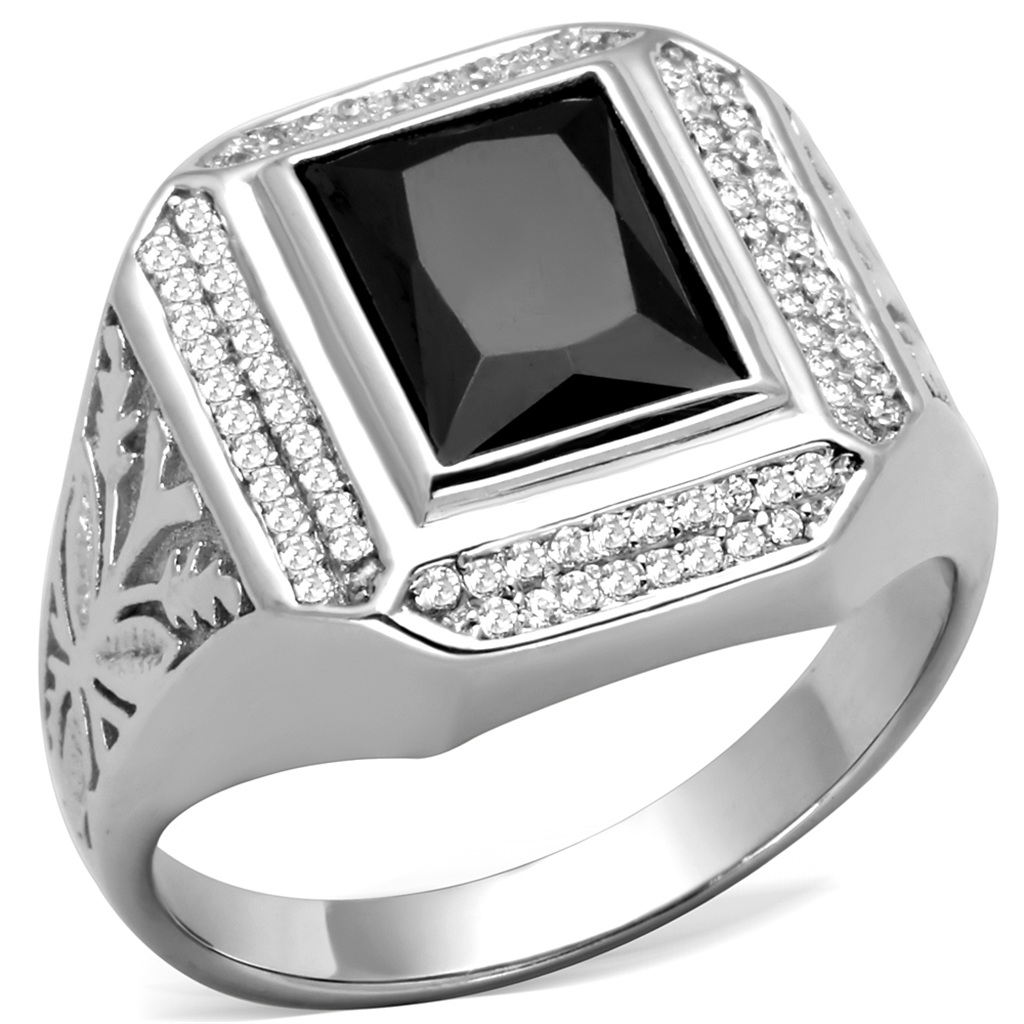 TS224 - 925 Sterling Silver Ring Rhodium Men AAA Grade CZ Black Diamond