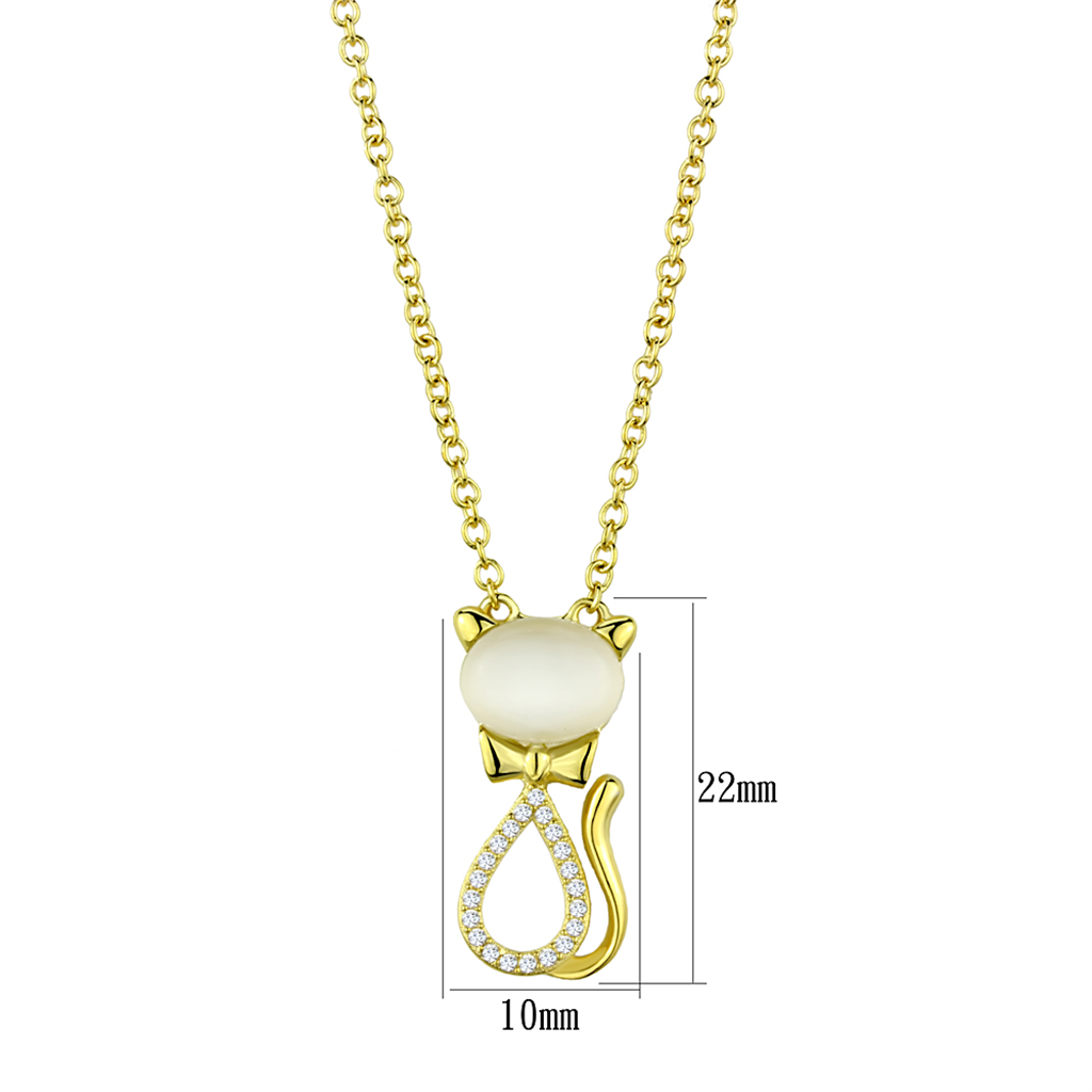 TS409 - 925 Sterling Silver Chain Pendant Gold Women Synthetic White