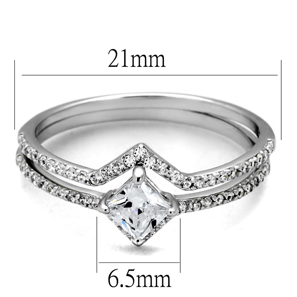 TS504 - 925 Sterling Silver Ring Rhodium Women AAA Grade CZ Clear