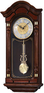 Seiko Stately Dark Brown Solid Oak Case Wall Clock with Pendulum and Chime
