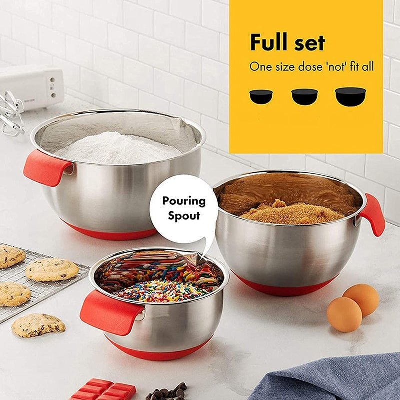 Non-Slip Mixing Bowls with Airtight Lid & Grater