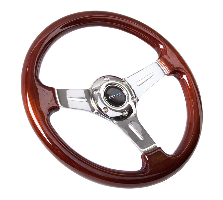 NRG 330mm Steering Wheel Classic Wood Grain 3 Spoke Center In Chrome Universal