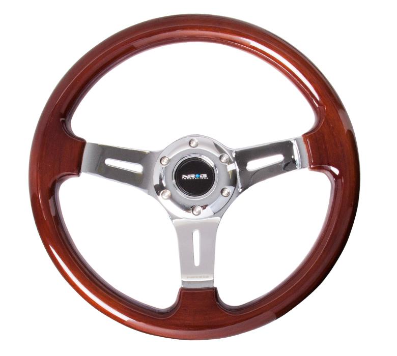 NRG 330mm Steering Wheel Classic Wood Grain 3 Spoke Center In Chrome Universal