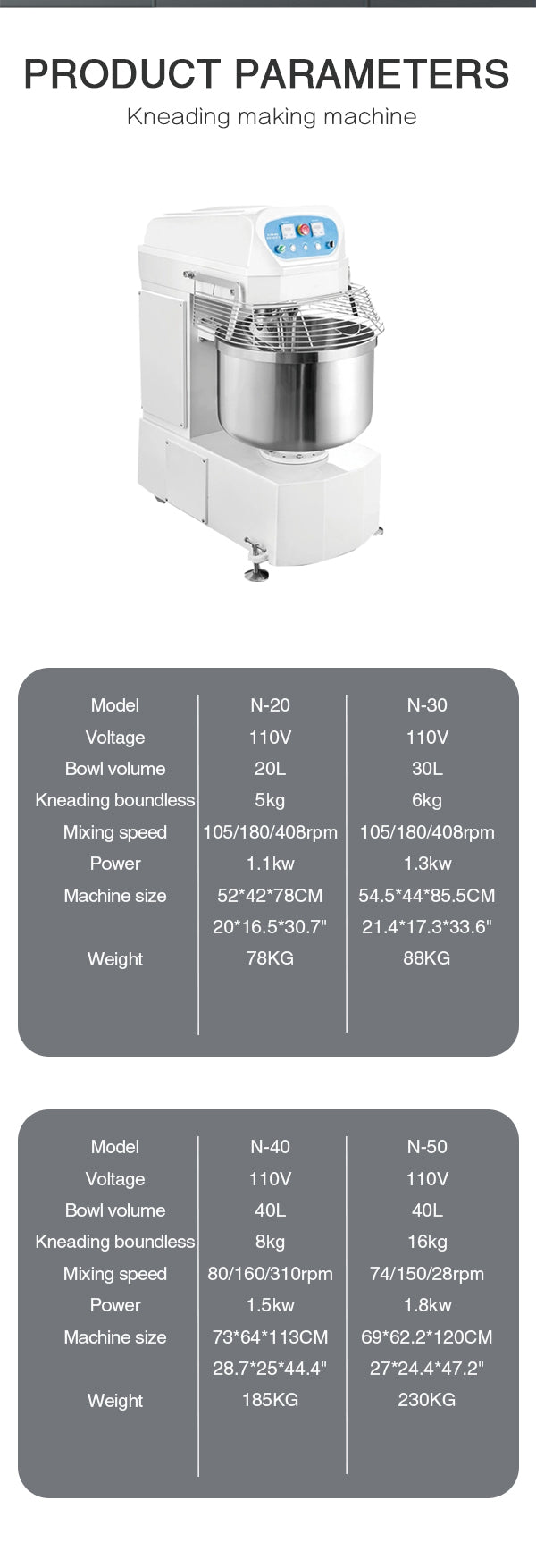 Commercial Spiral Kneader Two Speed Multifunctional