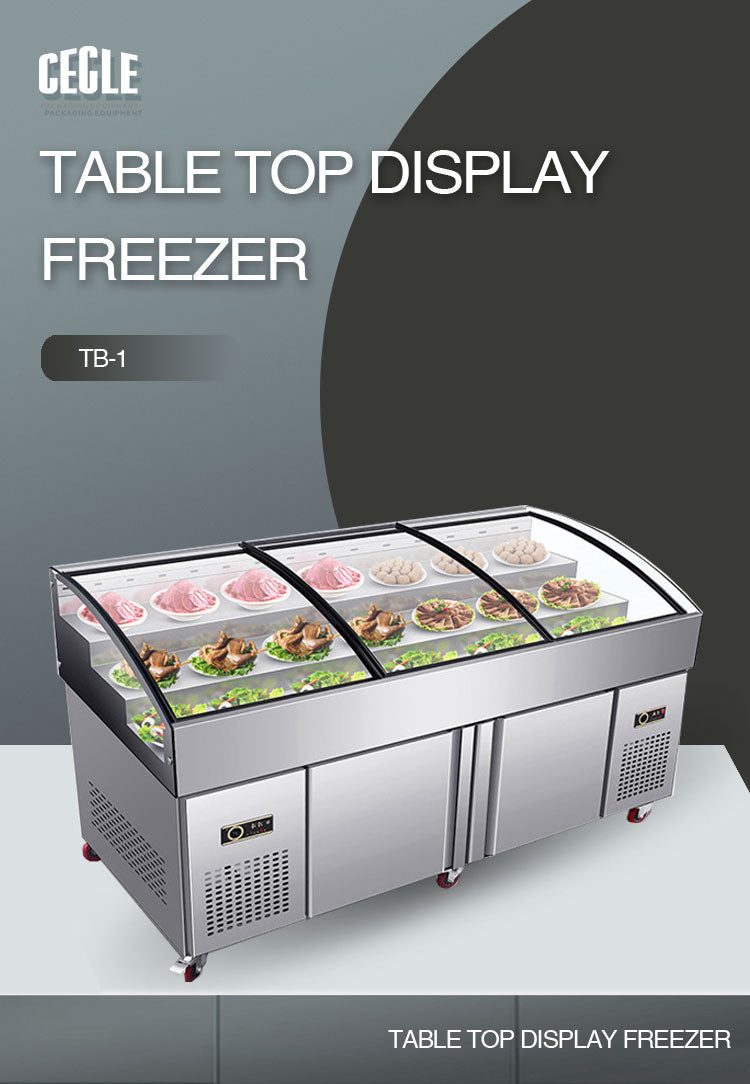 Three-level ladder type freezer stainless steel material with glass sliding door type upper refrigeration