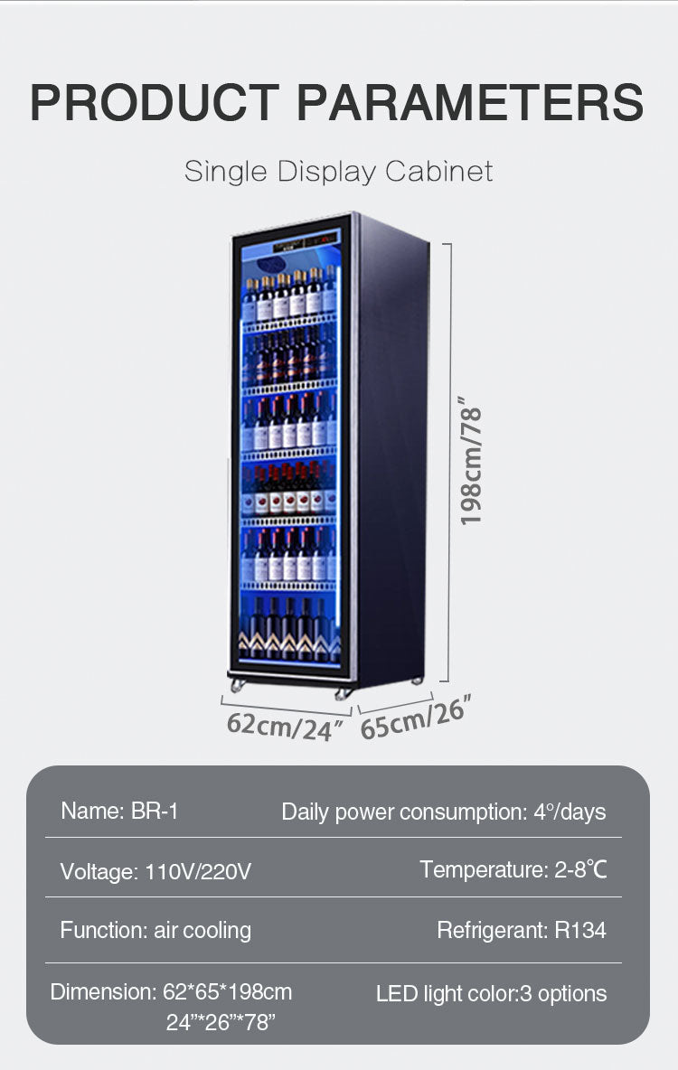 Beverage refrigerated display case with three lighting stainless steel materials and defogging glass freezer showcase