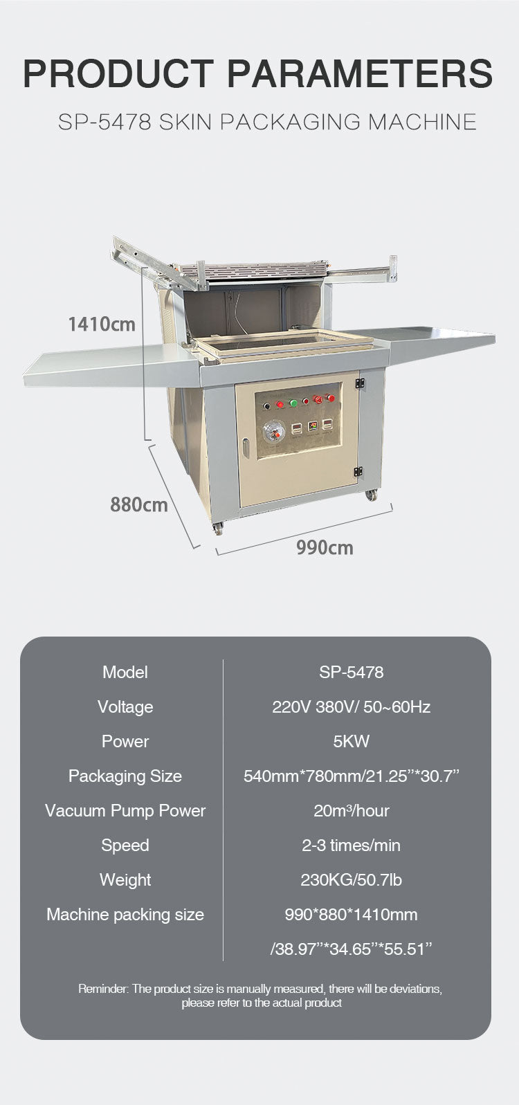 SKIN VACUUM PACKAGING MACHINE