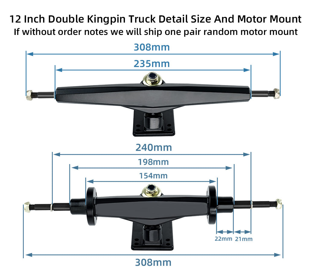 Detail size of 12 Inches Trucks(recommended motor:6354 electric skateboard motor