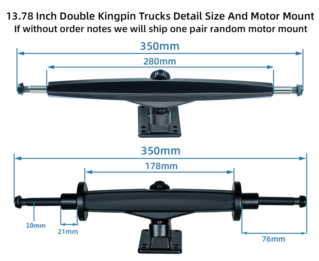 13.78 inch double kingpin trucks detail size and motor mount