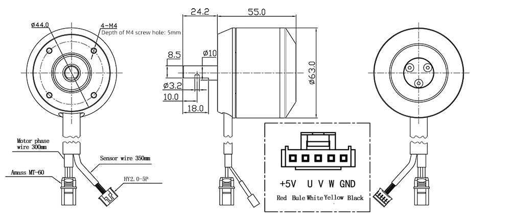 Flipsky H6355 6354 Motor drawing
