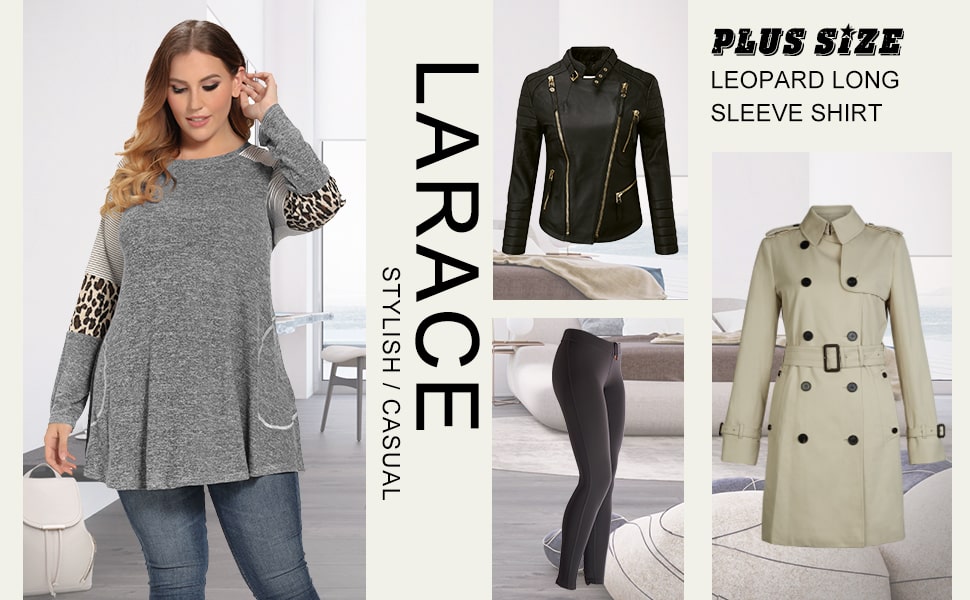 LARACE Color Block Leopard Print Tops for Women Plus Size Short Sleeve