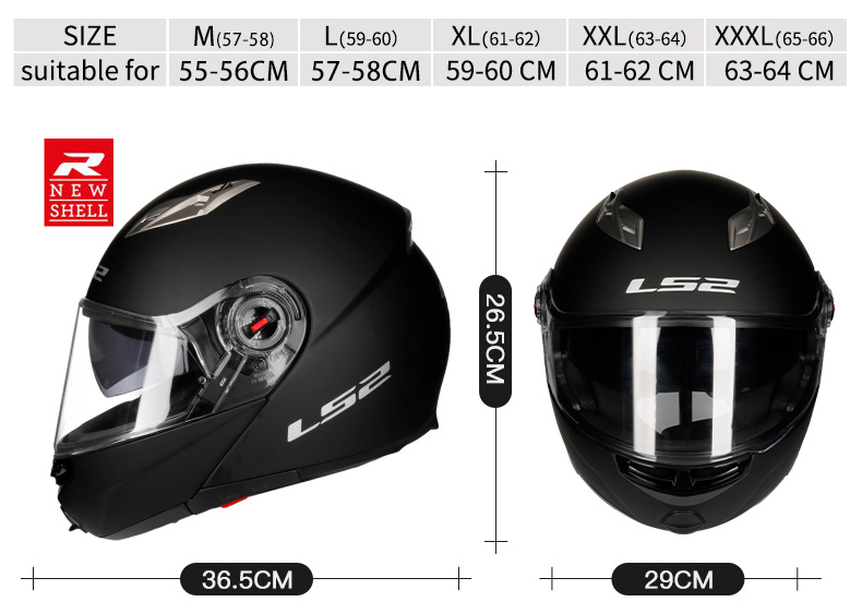 LS2 FF370 Motorcycle Racer Helmet - Flip up Full Face Dual Lens with Sun Visor