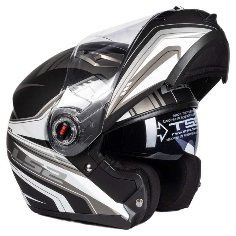 LS2 FF370 Motorcycle Racer Helmet - Flip up Full Face Dual Lens with Sun Visor