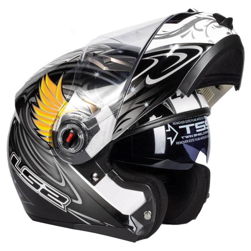 LS2 FF370 Motorcycle Racer Helmet - Flip up Full Face Dual Lens with Sun Visor