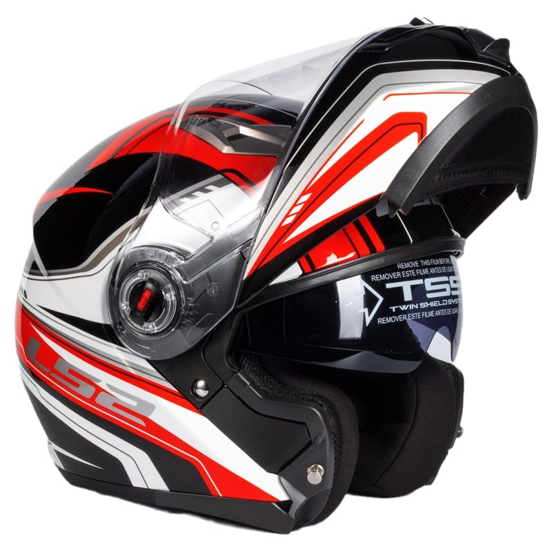 LS2 FF370 Motorcycle Racer Helmet - Flip up Full Face Dual Lens with Sun Visor