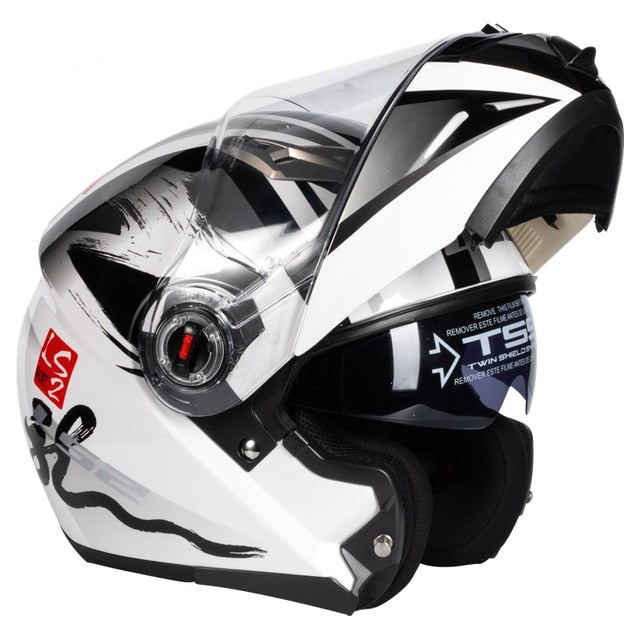 LS2 FF370 Motorcycle Racer Helmet - Flip up Full Face Dual Lens with Sun Visor