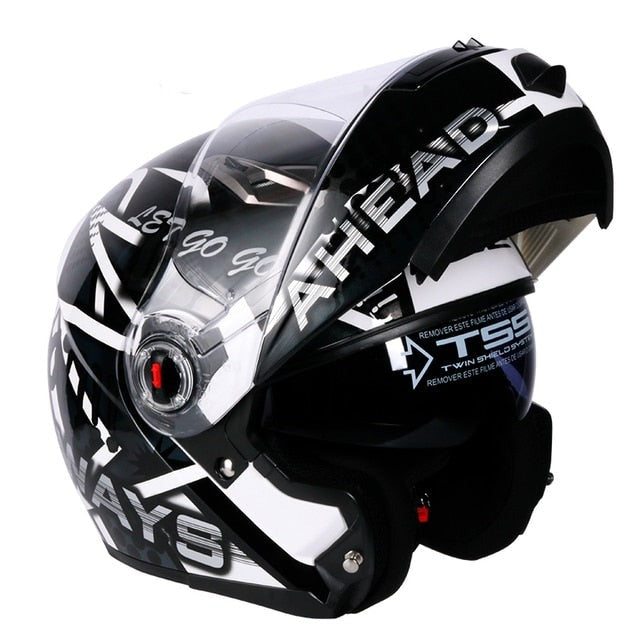 LS2 FF370 Motorcycle Racer Helmet - Flip up Full Face Dual Lens with Sun Visor