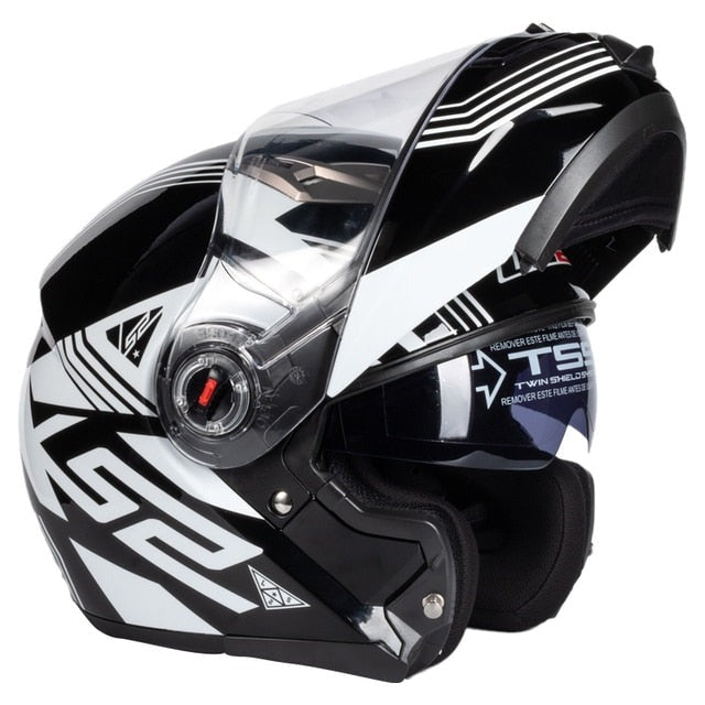 LS2 FF370 Motorcycle Racer Helmet - Flip up Full Face Dual Lens with Sun Visor