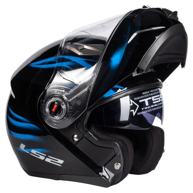 LS2 FF370 Motorcycle Racer Helmet - Flip up Full Face Dual Lens with Sun Visor