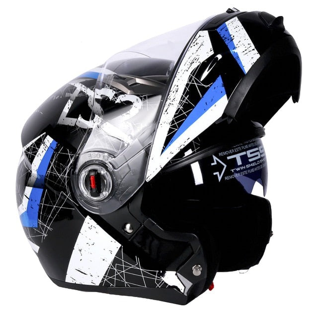 LS2 FF370 Motorcycle Racer Helmet - Flip up Full Face Dual Lens with Sun Visor