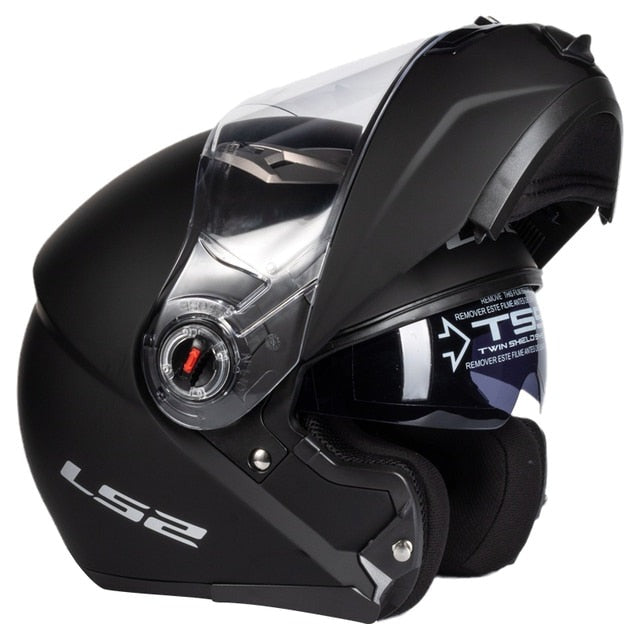 LS2 FF370 Motorcycle Racer Helmet - Flip up Full Face Dual Lens with Sun Visor