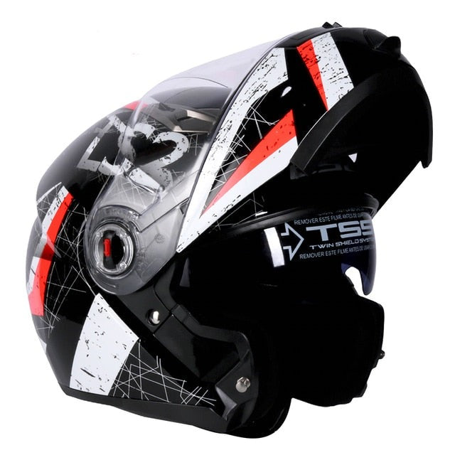 LS2 FF370 Motorcycle Racer Helmet - Flip up Full Face Dual Lens with Sun Visor