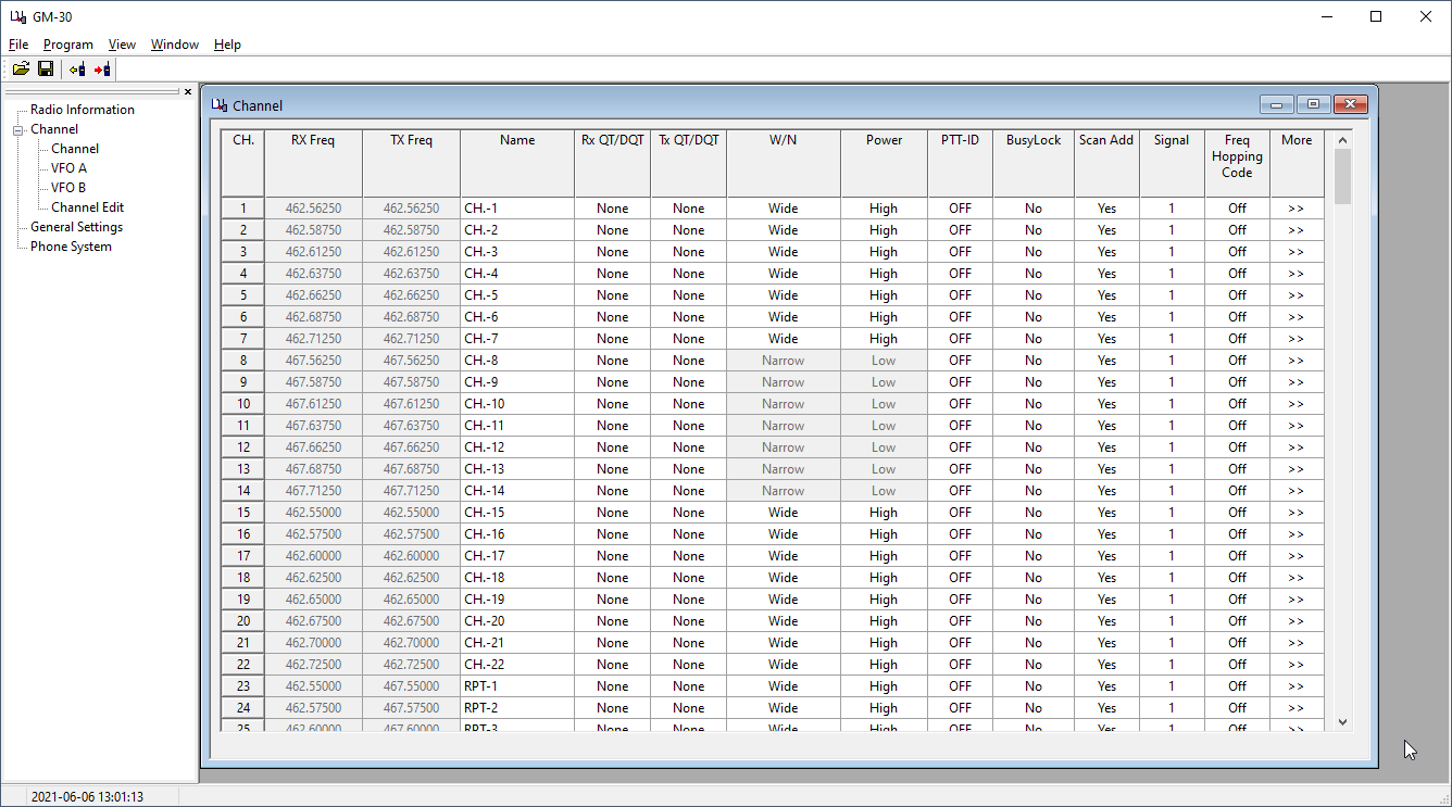 Screenshot of the Radioddity GM-30 CPS software main interface.
