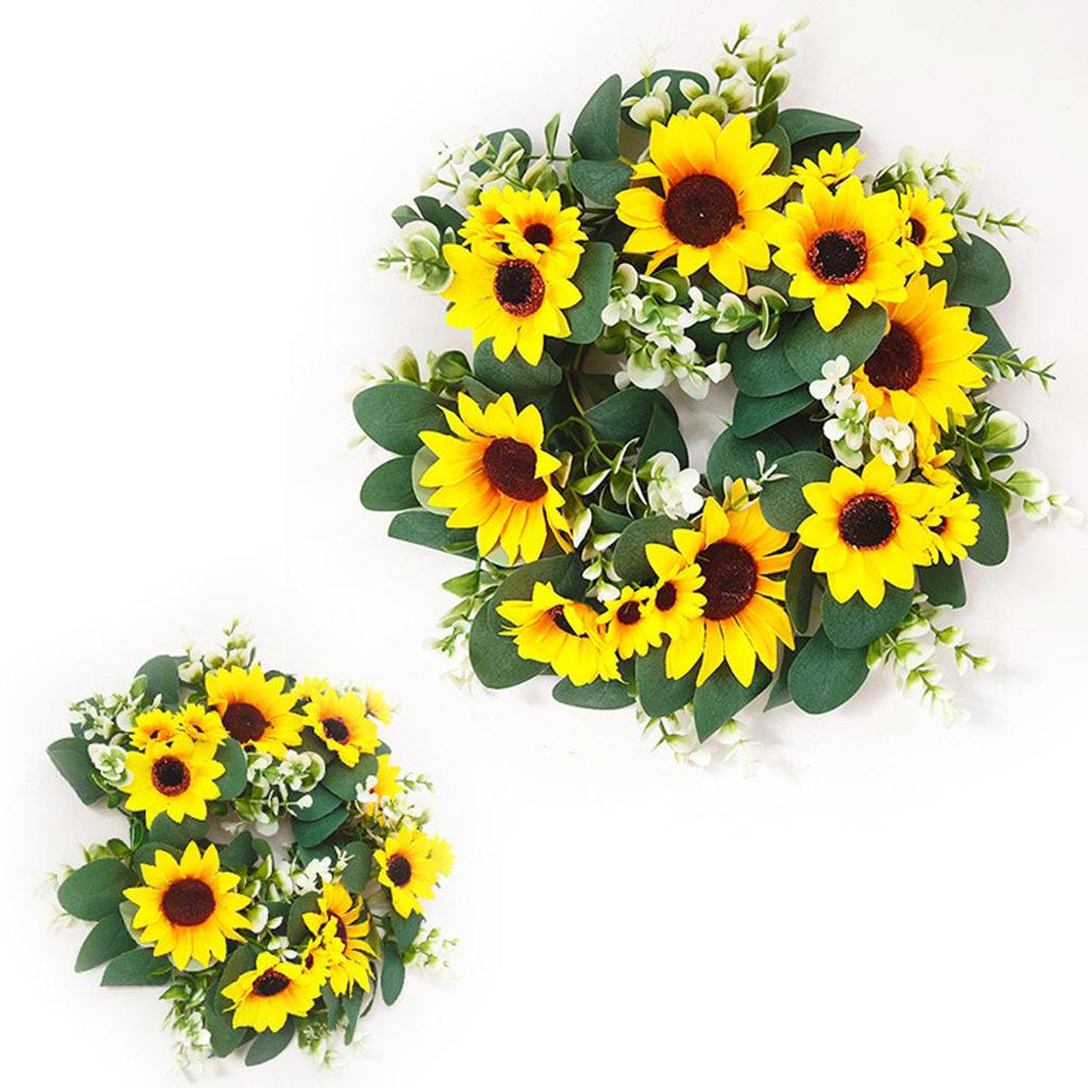 Artificial Sunflowers Wreath Fall Wreaths for Front Decor 15 Inch Decorative Sunflowers Garland