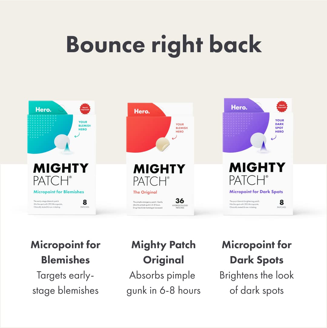 Mighty Patch Micropoint for Dark Spots from Hero Cosmetics - Post-Blemish Dark Spot Patch with 395 Micropoints, Dermatologist Tested and Non-irritating, Not Tested on Animals (8 Count)