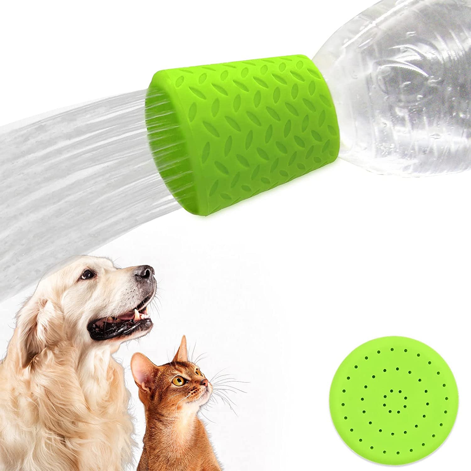 Silicone Dogs Shower Sprayer Head Attachment - Pet Shower Cap Sprinkler | Portable Outdoor Shower Heads for Camping, Hiking, Beach - Fits Most Plastic Mineral Water Bottle, 1 Pack Green