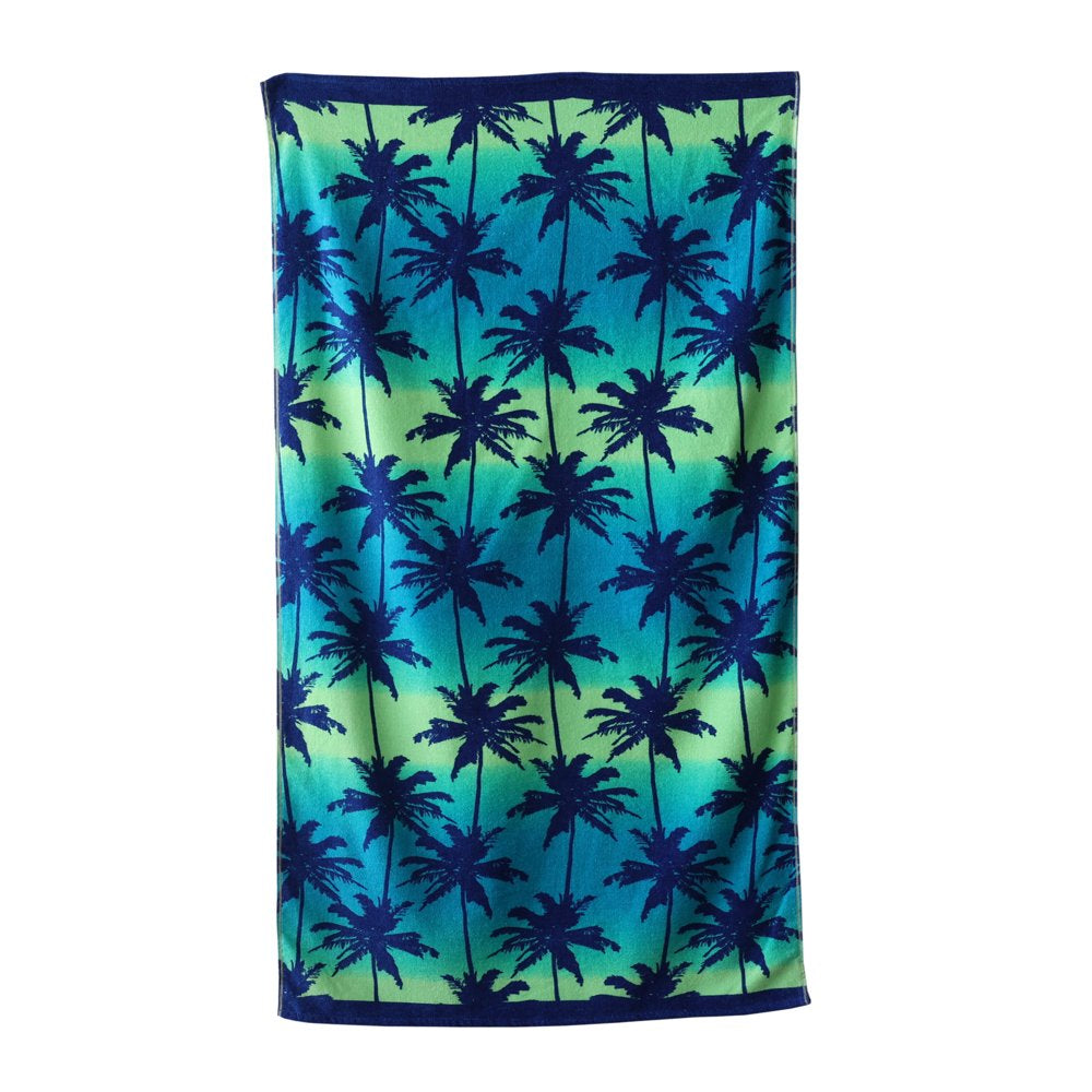 Velour Beach Towel, Midistripe, Blue, 28X60