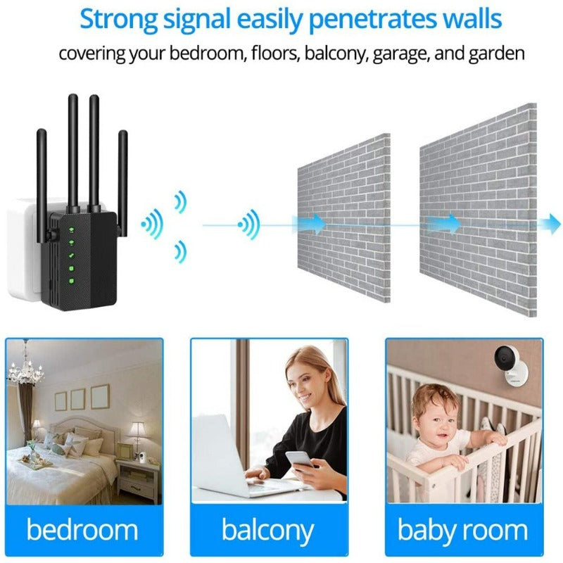 4 Antennas Wifi Range Extender, 1200Mbps Signal Booster Repeater Cover up to 2500 Sq.Ft, 2.4 & 5Ghz Dual Band