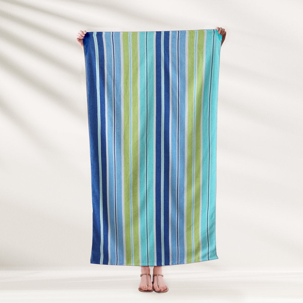 Velour Beach Towel, Midistripe, Blue, 28X60