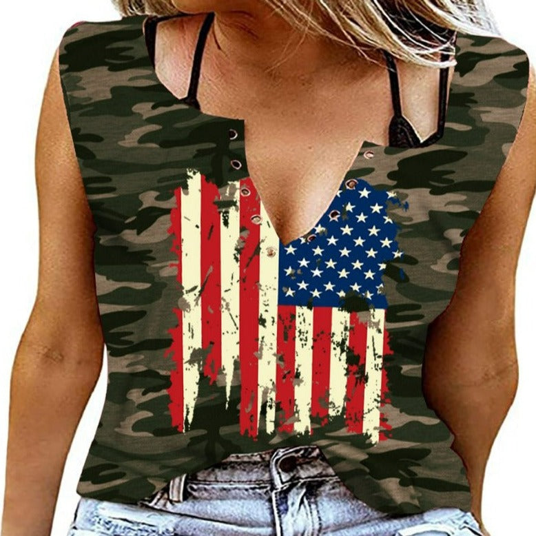 American Flag Tank Sleeveless T-Shirt 4Th of July  Patriotic