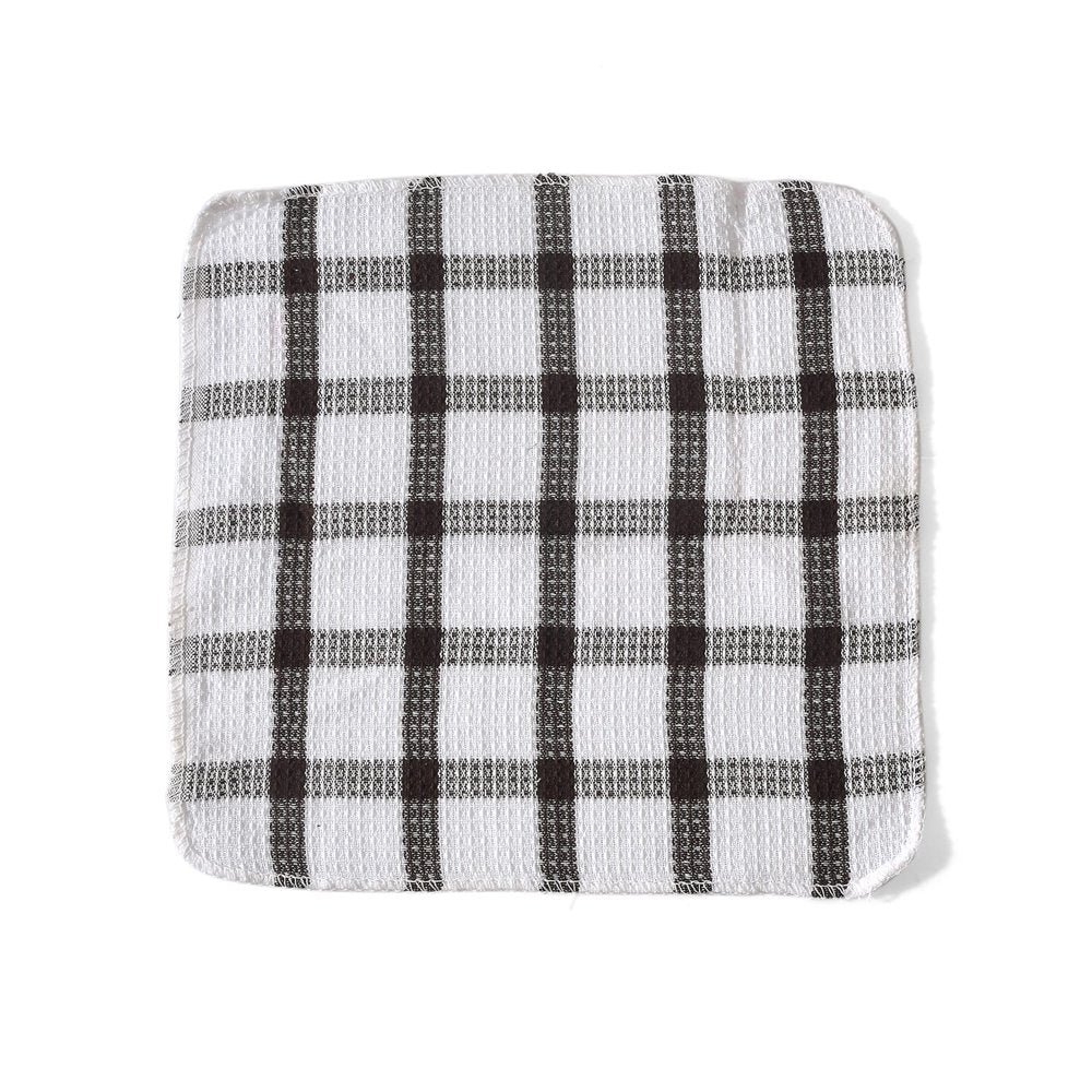 Set of 24 | 100% Cotton | 12 X 12 Inches | Checkered Pattern Brown Dish Towels Scrubbing Clothes Cleaning Rags Kitchen Essentials