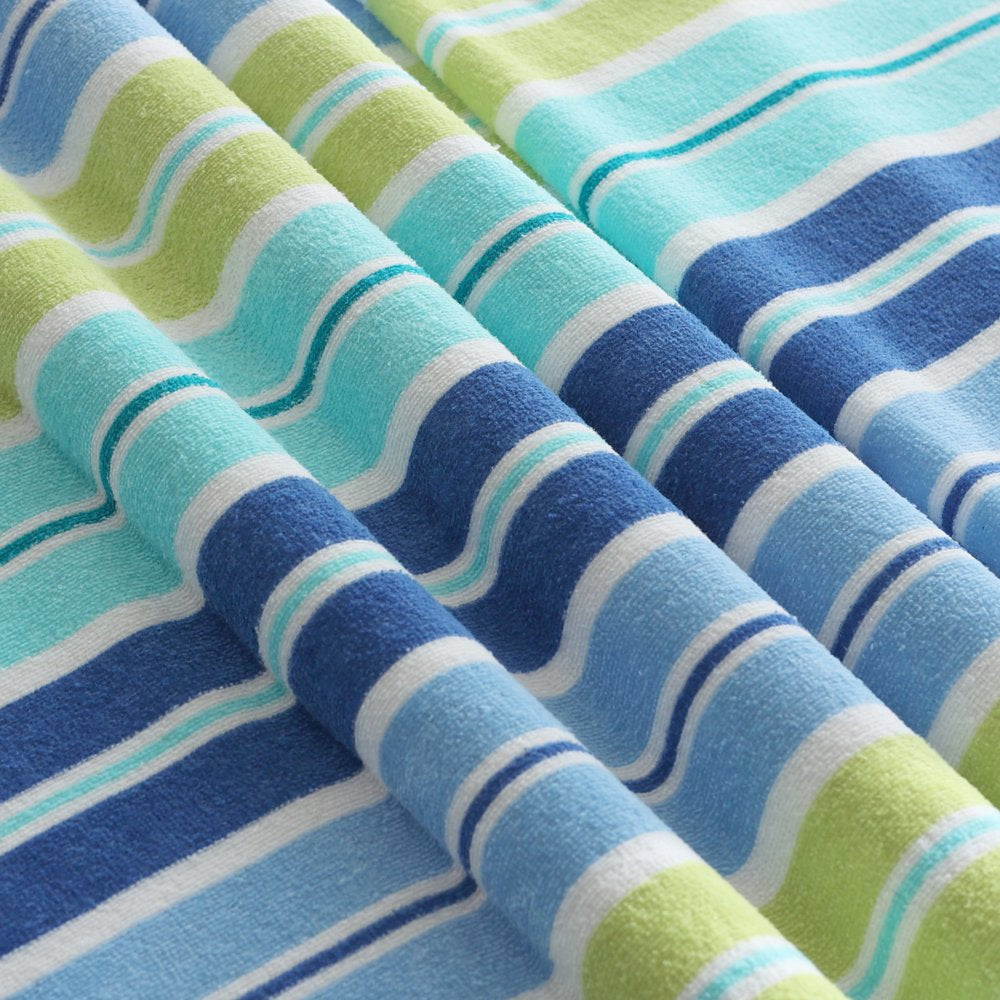 Velour Beach Towel, Midistripe, Blue, 28X60