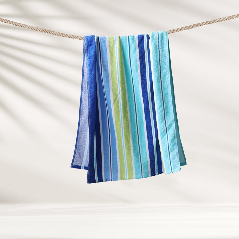 Velour Beach Towel, Midistripe, Blue, 28X60