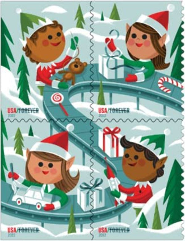 USPS Holiday Elves Forever Stamps - Booklet of 20 First Class Forever Stamps