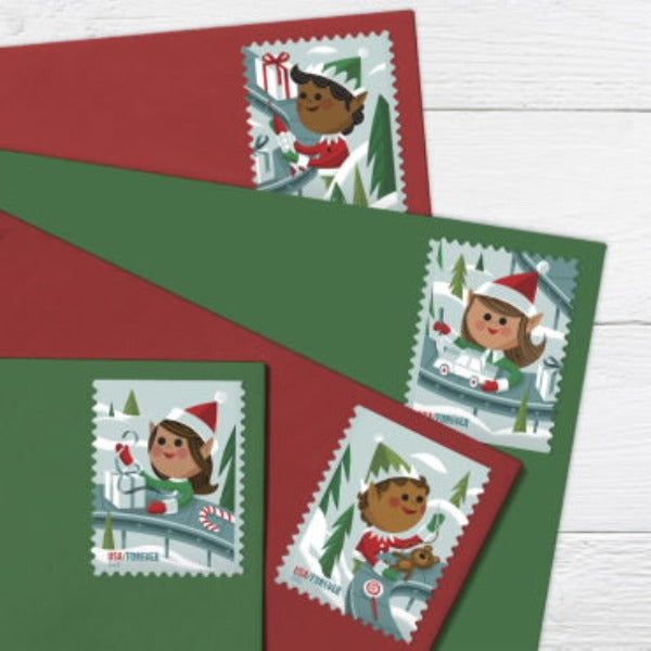 USPS Holiday Elves Forever Stamps - Booklet of 20 First Class Forever Stamps