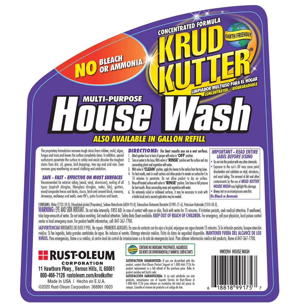 Krud Kutter Hose End Multi-Purpose House Wash Cleaner, Liquid Concentrate-Hw32H4 , Quart