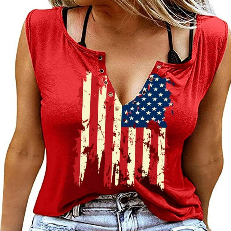 American Flag Tank Sleeveless T-Shirt 4Th of July  Patriotic