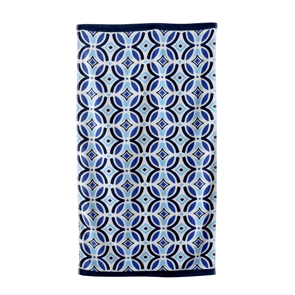 Velour Beach Towel, Midistripe, Blue, 28X60