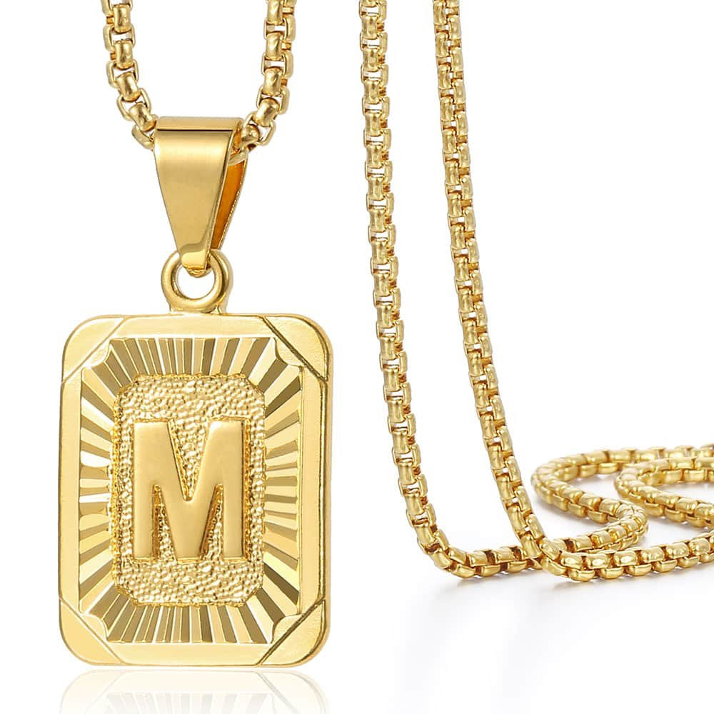 Gold Filled A-Z Initial Necklace - Pendant & Box Chain - 22