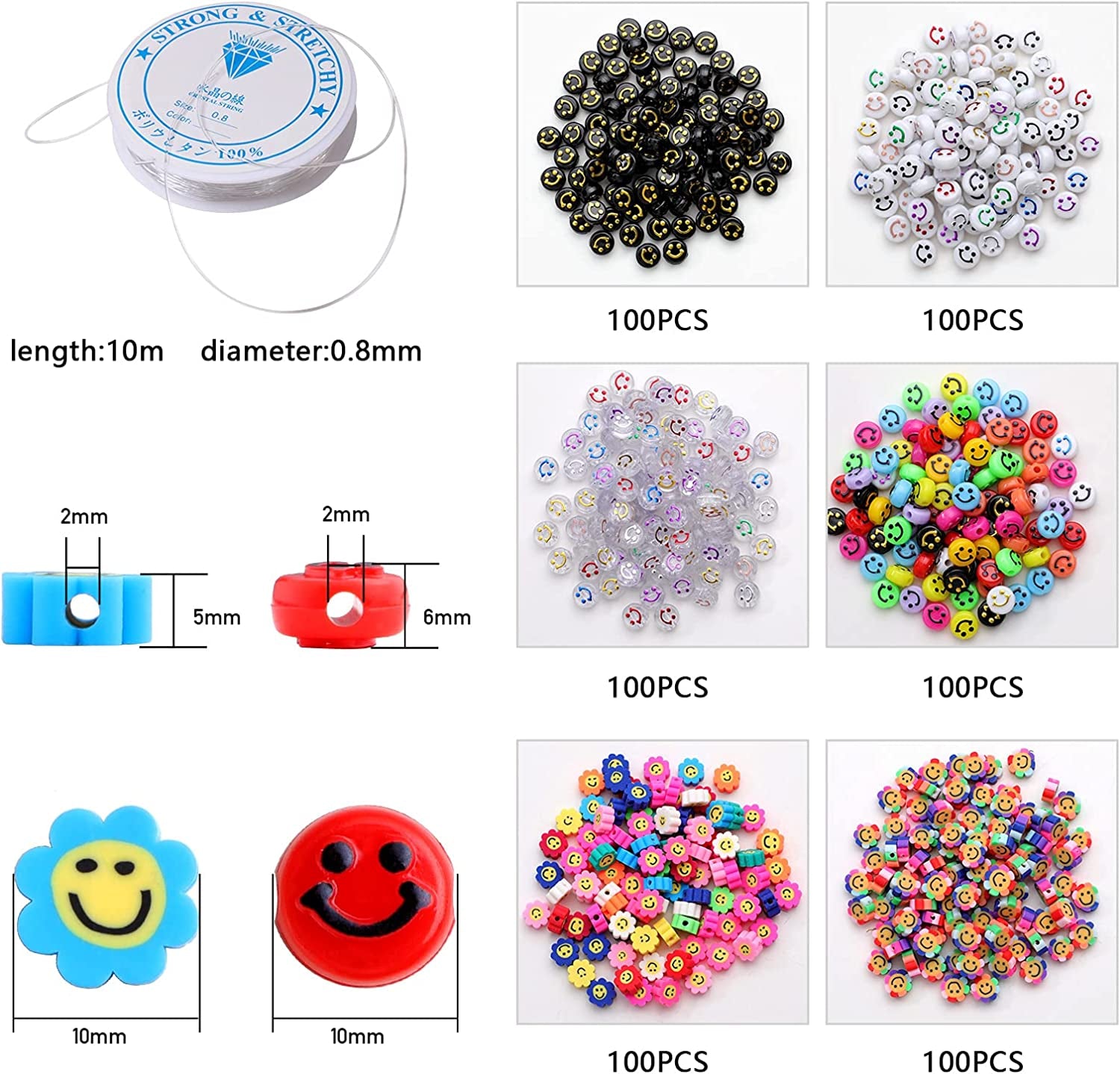 600Pcs  Variety Smiley Face Beads