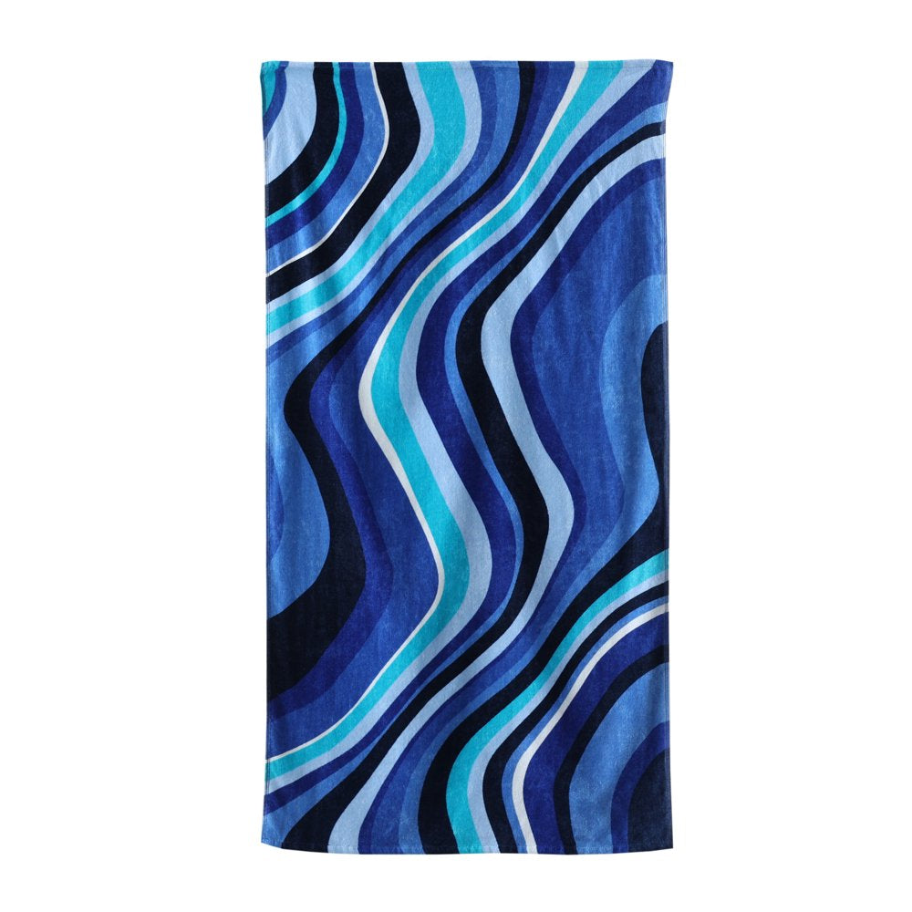 Velour Beach Towel, Midistripe, Blue, 28X60